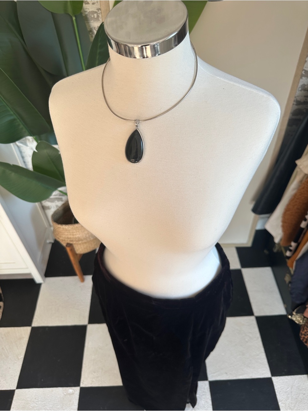 Vintage Black Velvet Maxi Skirt w Slit